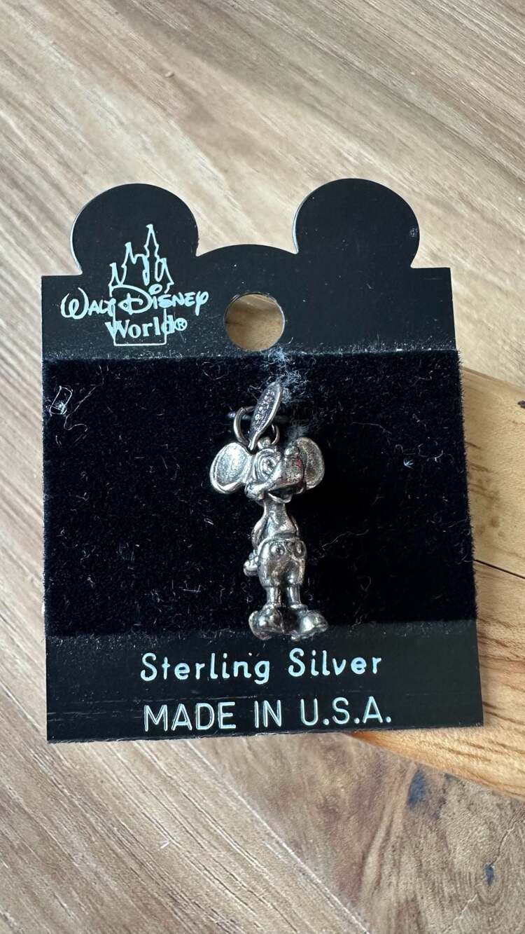 Vintage Walt Disney World Sterling Silver 3D Mickey Mouse Charm on Original Card